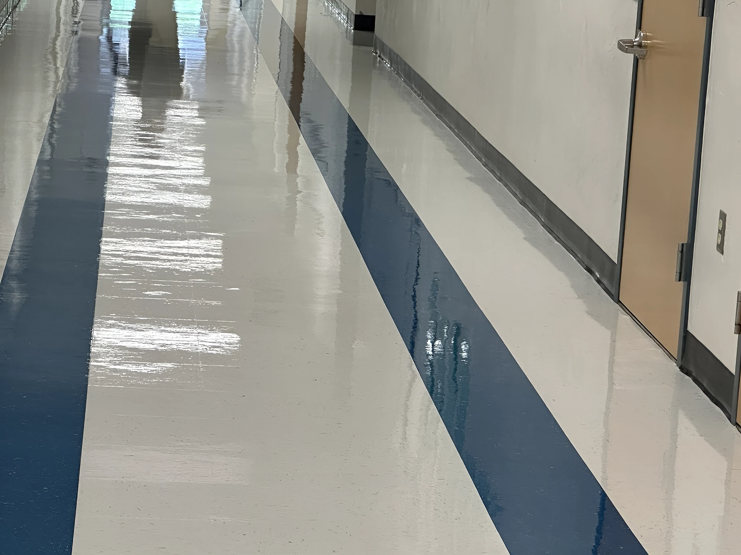 Fresh finish reflecting the corridor lights