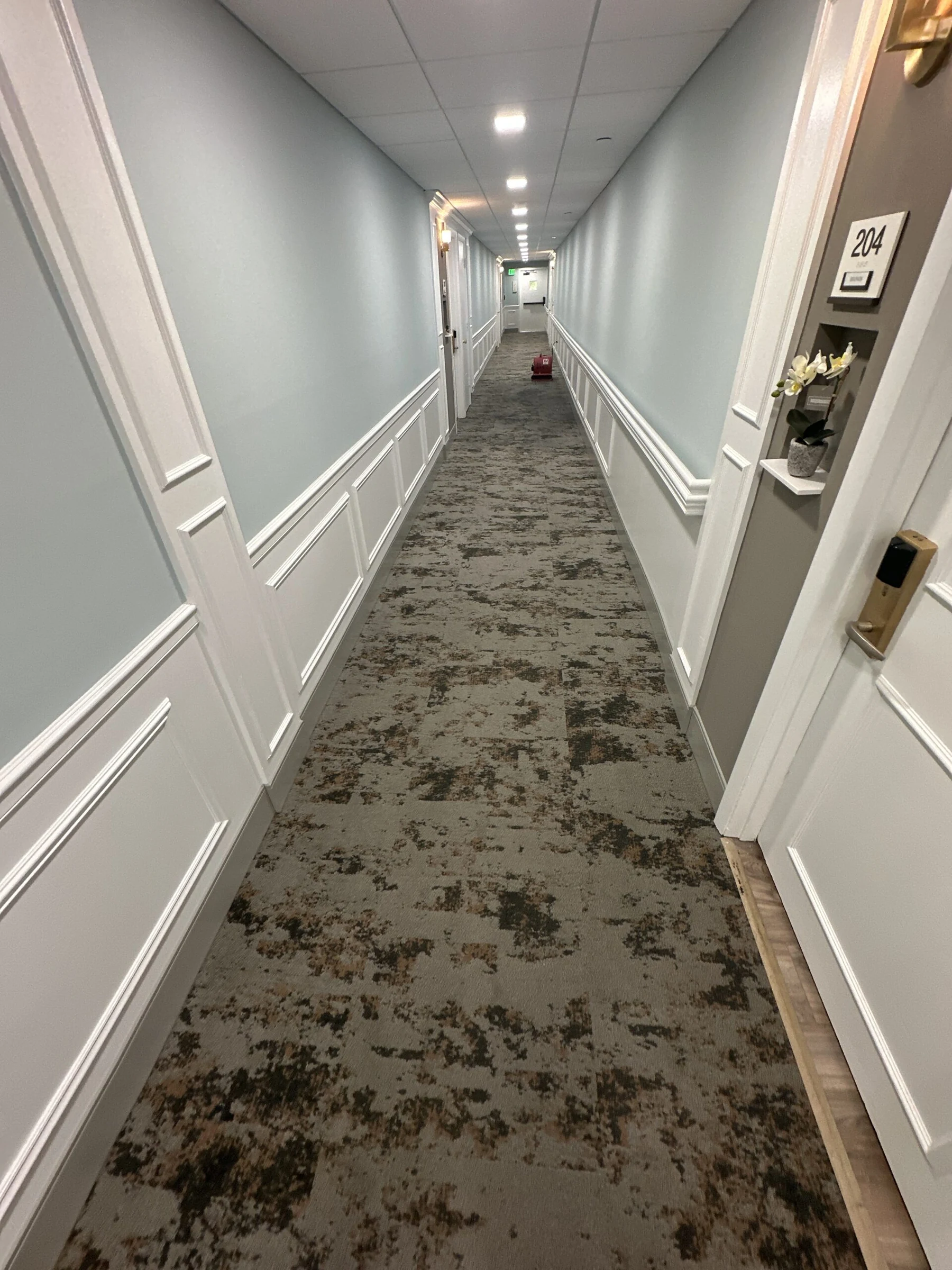 La entrada de una residencia con la alfombra nueva
