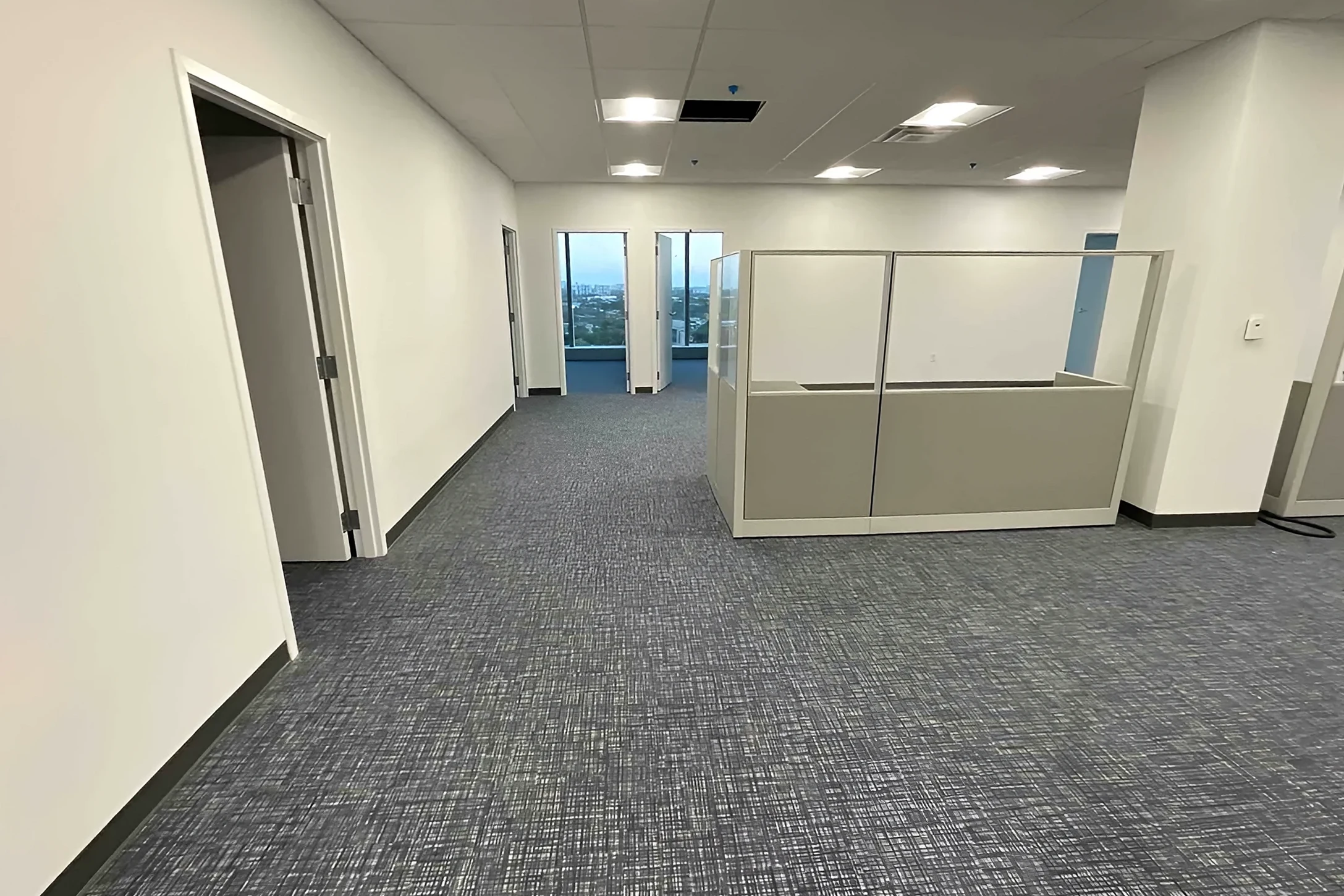 Open office area with new carpet tile