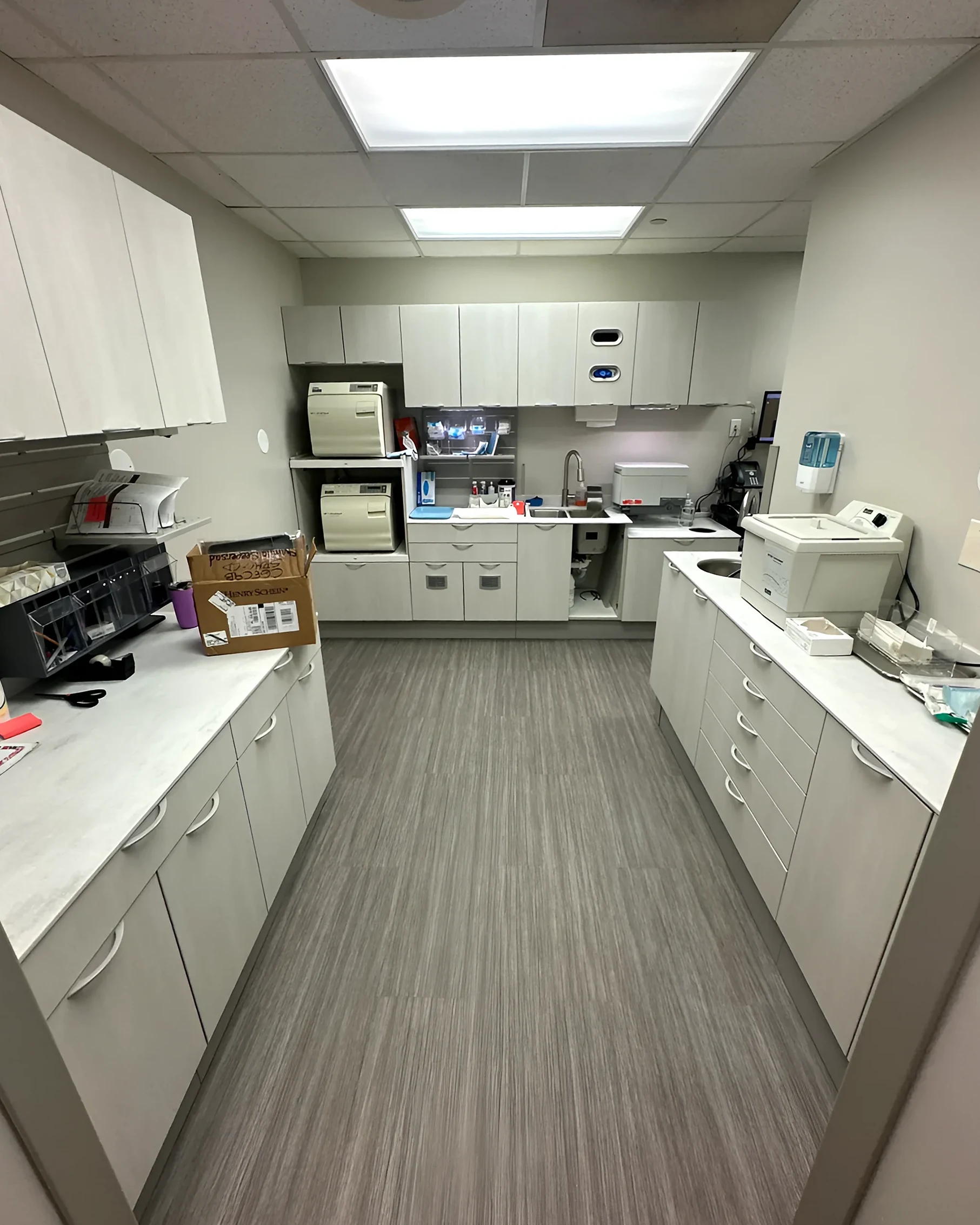 Clinic lab with new cabinetry and LVT