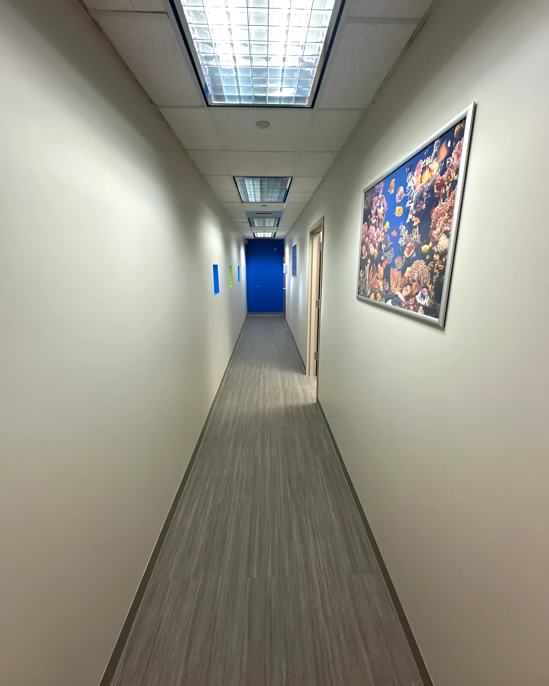 Clinic corridor with wood-look LVT