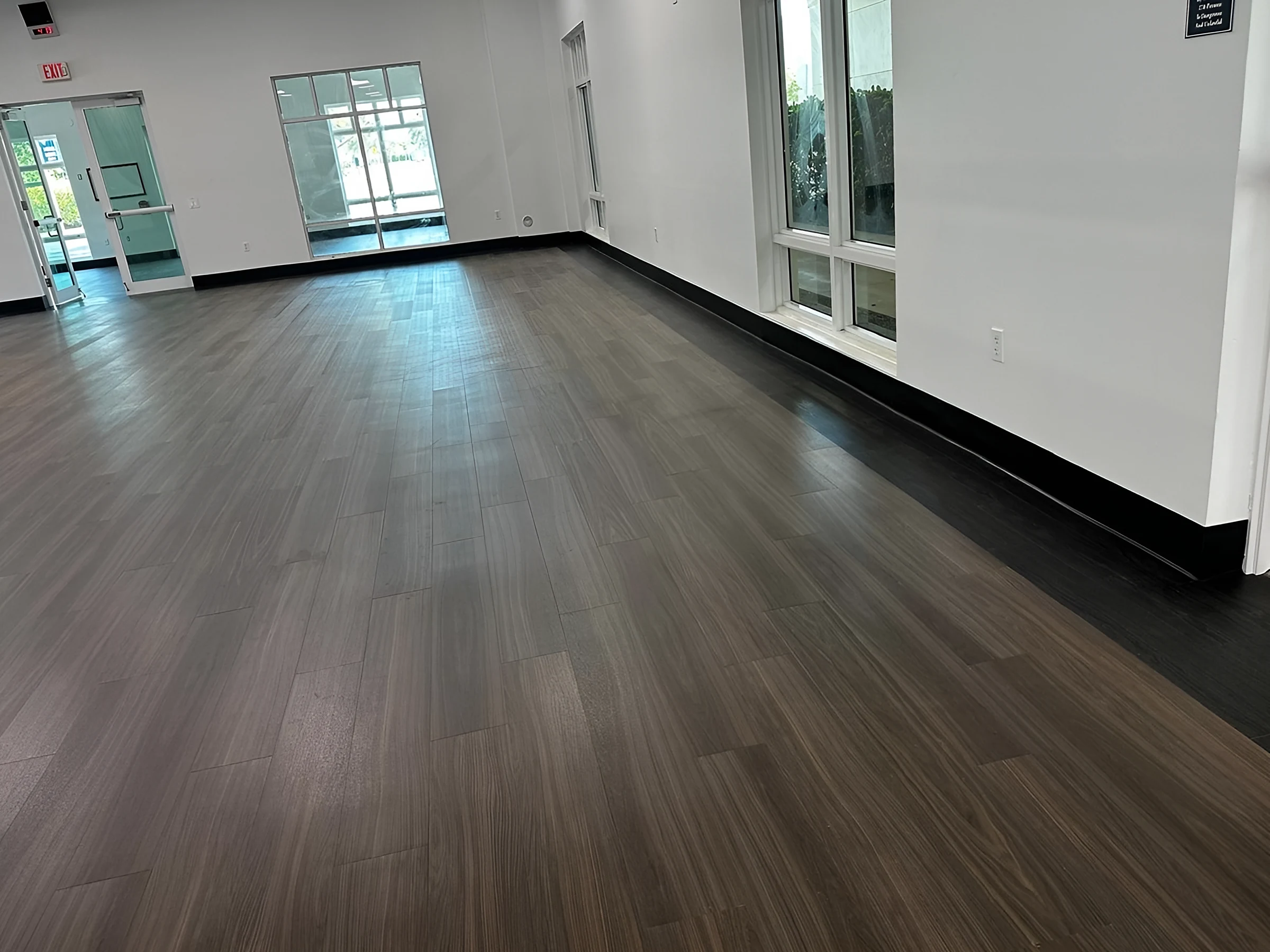 The café floor running the length of the room