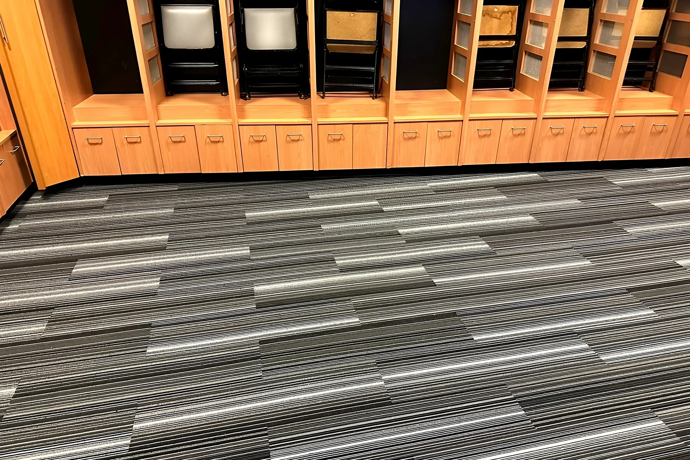 Locker bays with new carpet tile