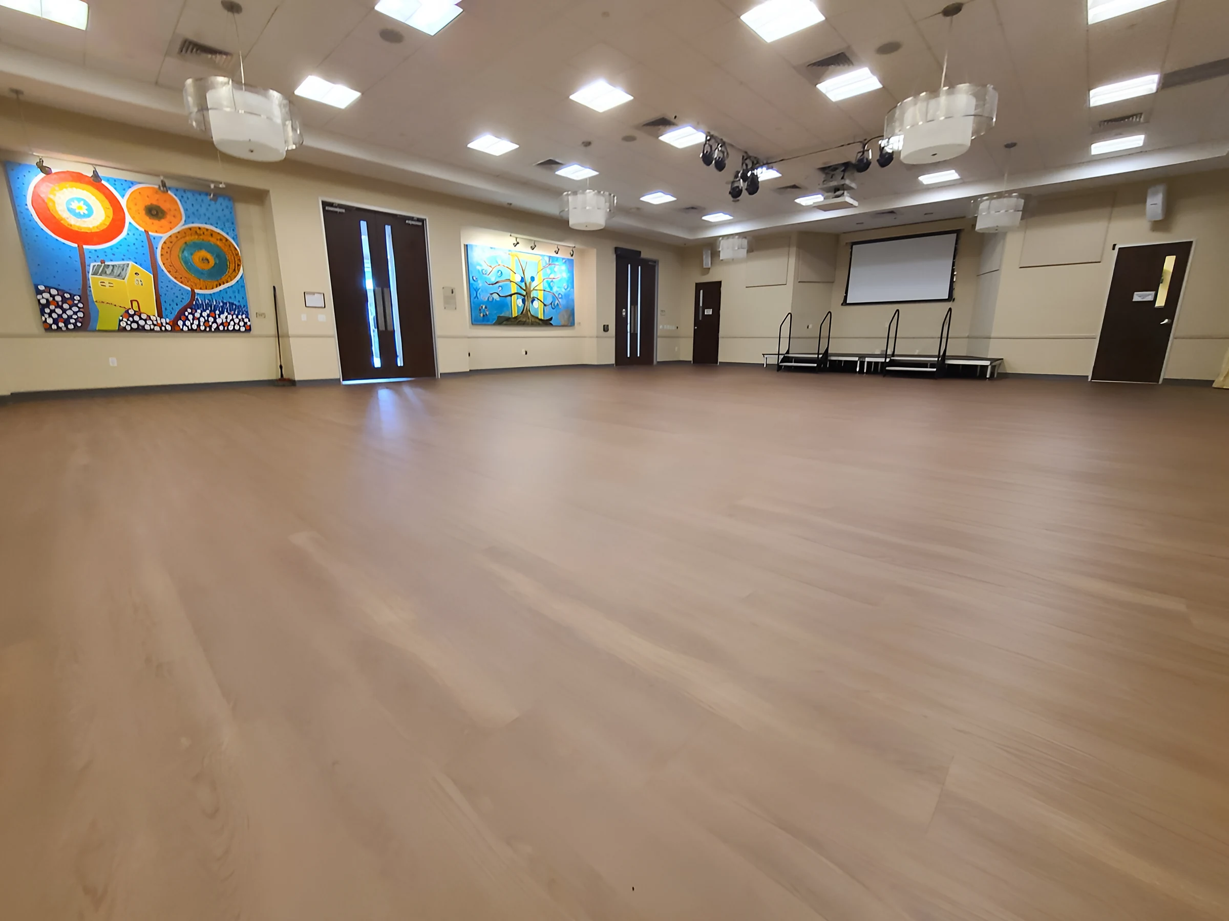 The event hall at the Jewish Federation’s Ruth Rales building in Delray Beach, on new wood-look vinyl