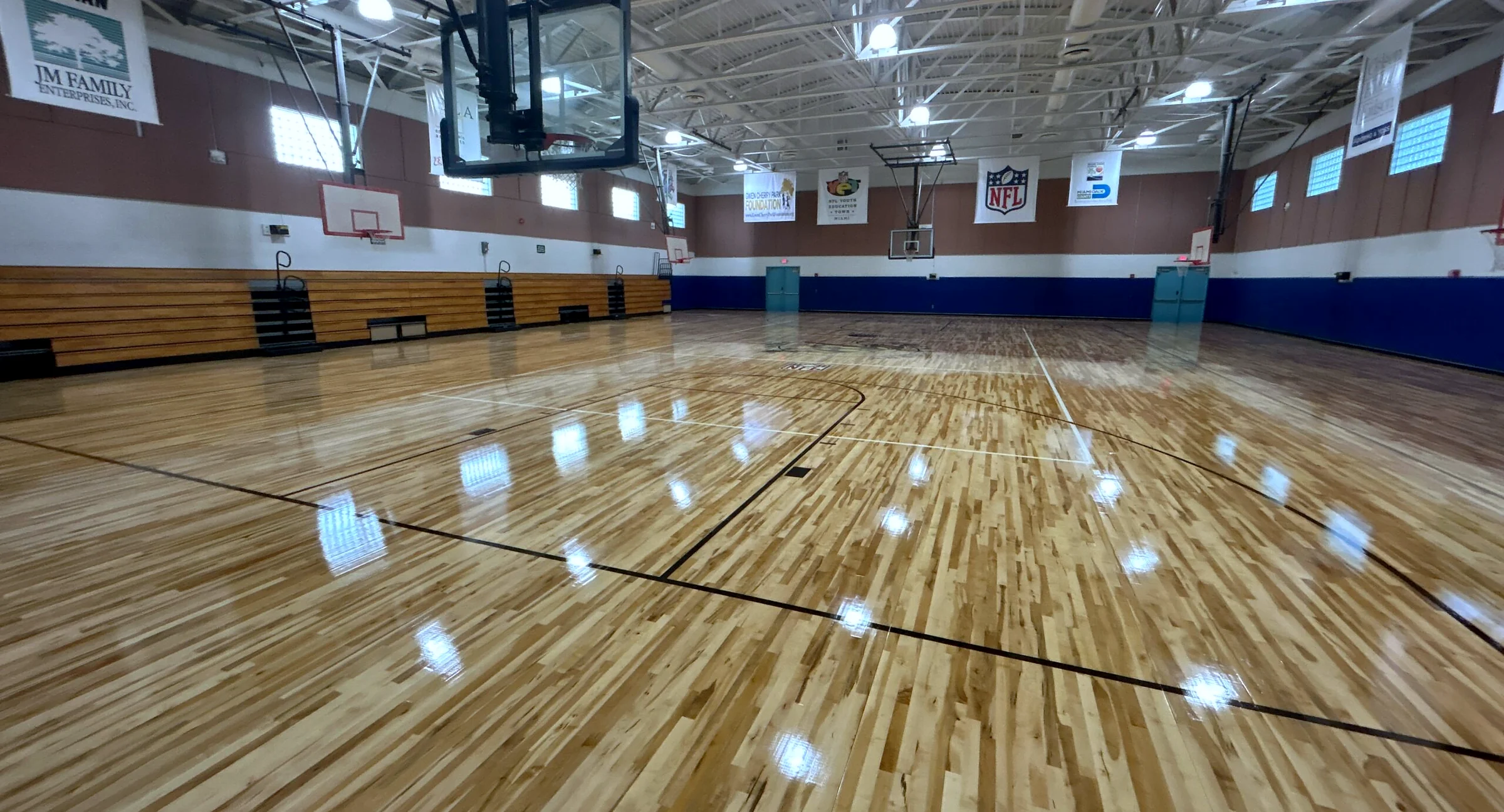 The new wood court at Gwen Cherry Park, sealed to a high gloss