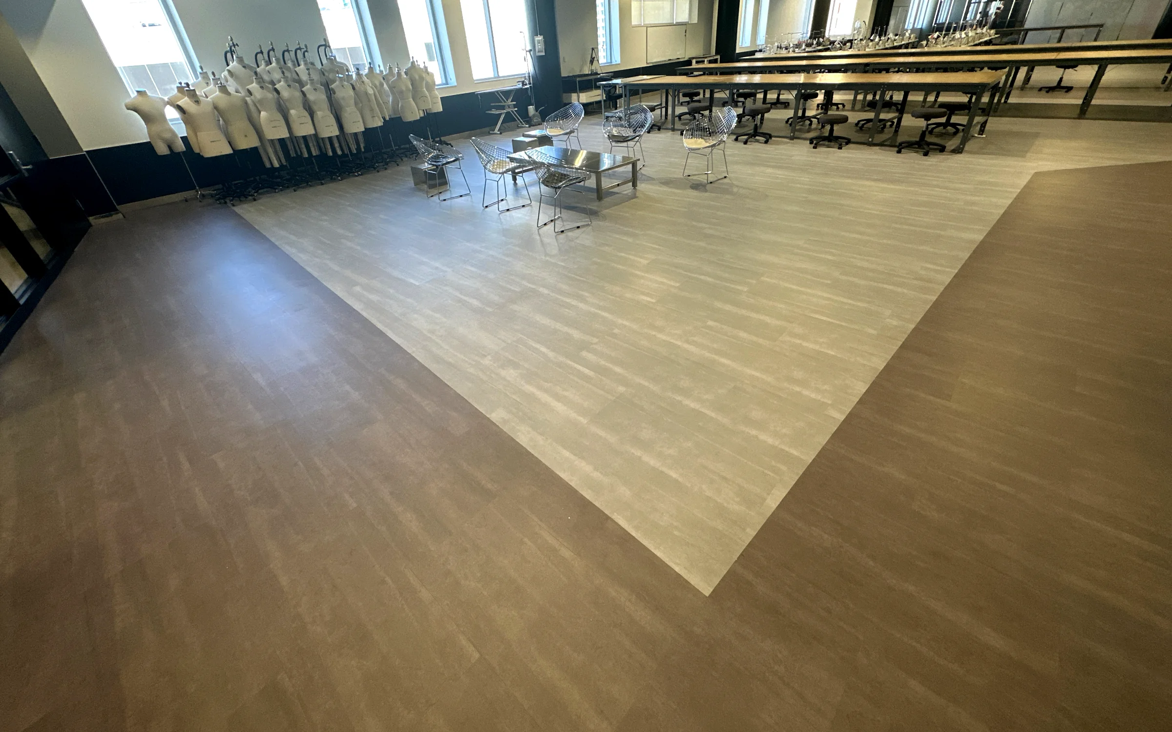 Two-tone LVT in an angled pattern in the MDC fashion studio