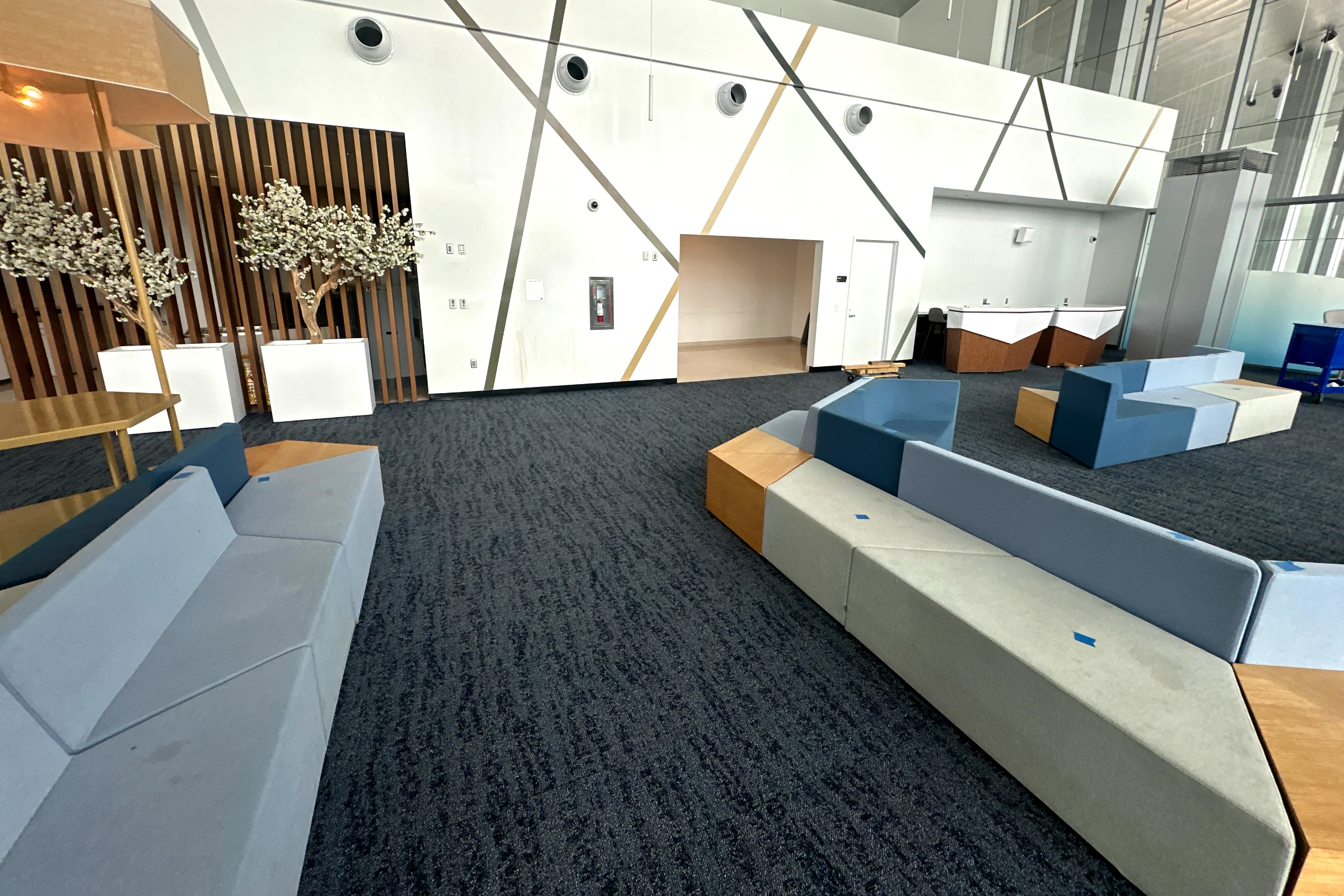 Lounge seating on the new carpet plank